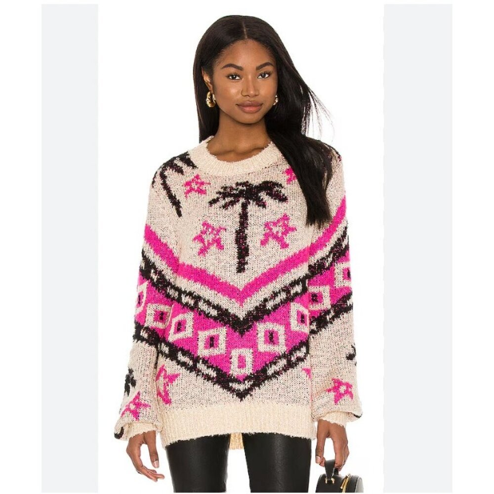 Le Superbe Bonfire Beach Palm Wool Sweater Womens Medium Beige Knit Pullover